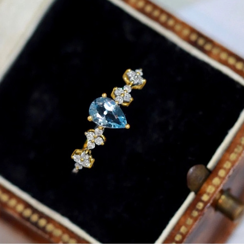 Dainty 925 Sterling Silver Blue Crystal Adjustable Ring - Picture 5 of 6